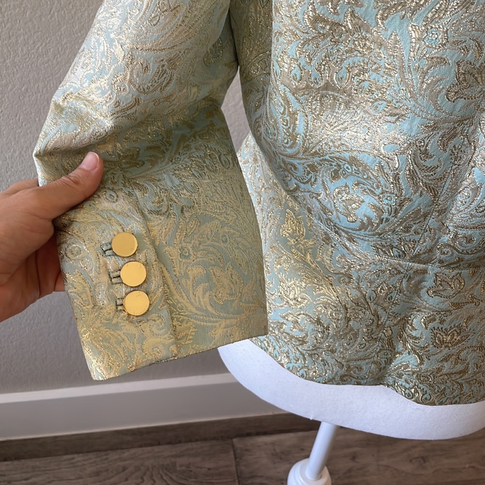 Tory Burch Gold/Mint Metallic Blazer Size 6 - Picture 8 of 13